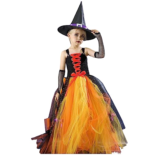 umifyxioy Halloween Kleider Mädchen, Halloween-Hexe-Kostüme Kinder-Zauberer Cosplay-Kostüm-Set für Mädchen Halloween-Cosplay-Party-Kostüm-Kleid-Set Halloween-Maskerade-Zauberer-Kostüm für Kinder von umifyxioy