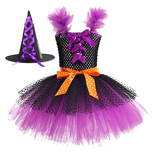 umifyxioy Halloween Kleider Mädchen, Halloween-Hexe-Kostüme Kinder-Zauberer Cosplay-Kostüm-Set für Mädchen Halloween-Cosplay-Party-Kostüm-Kleid-Set für Kinder Halloween-Maskerade-Zauberer-Kostüm von umifyxioy
