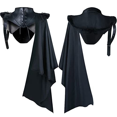 umifyxioy Halloween Kostüm, Mittelalter Steampunk Umhang Schal mit Kragen Templer Ritter Kostüm Lace Up Retro Gothic Schulter Kutte Rock Vintage Cape Halloween Karneval Cosplay Kostüm Unisex von umifyxioy