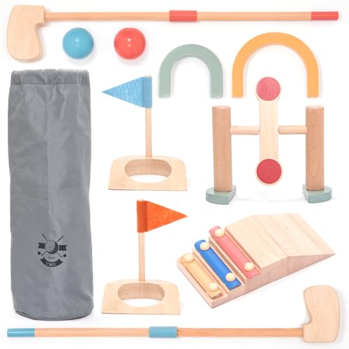 umu® Minigolf Set aus Holz für Kinder – 6 Hindernisse, Indoor und Outdoor Spielzeug Golfset mit Bällen und Golfschlägern – Kreatives Lernspielzeug für Jungen und Mädchen ab 3 4 5 6 Jahren von umu