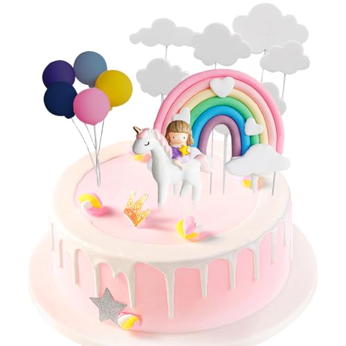 EACHPT Unicornio Cake Toppers Birthday Party Cake Decorations Cloud Rainbow Balloons Cake Topper Kit Cake Decoration Plugin For Girl Kids Birthday Baby Shower Party von unbrand