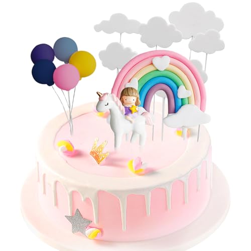 EACHPT Tortendeko Einhorn Geburtstag Kuchen Dekoration Wolke Regenbogen Luftballons Kuchen Topper Einhorn Tortendekoration Kit für Kinder Mädchen Junge Geburtstag Baby Shower Party von unbrand