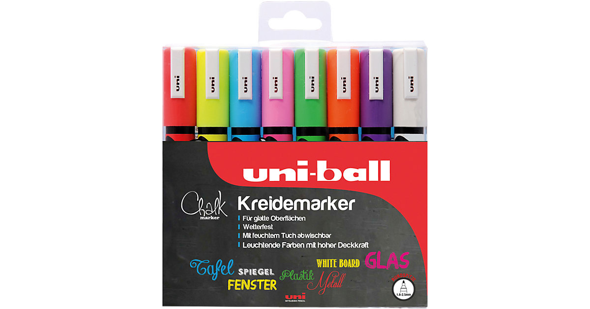 uni-ball Chalk Kreidemarker/Fenstermaler 1,8-2,5 mm, 8 Farben mehrfarbig von uni-ball
