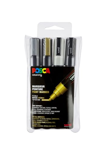 POSCA 182504 - POSCA Marker mit mittelfeiner Rundspitze, 4er Set von Uni-Ball