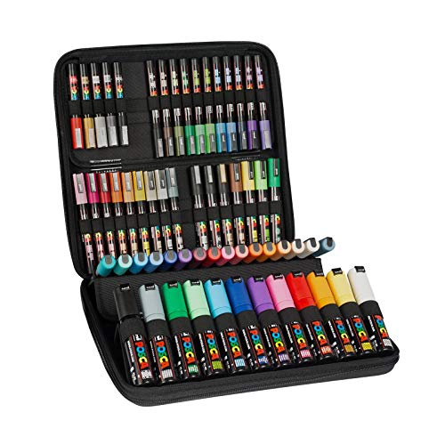 Faber-Castell uni-ball 186808 - POSCA Marker Koffer mit 60 Acrylstifte, für viele Oberflächen geeignet, verschiedene Spitzen und Farben von POSCA