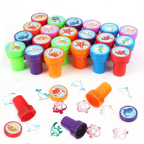 24 Stück Kinderstempel Set, Mehrfarbige Selbstfärbende Stempel mit Cartoon Tiermotiven, Niedliche Stempel für Kinder, Perfekte Spielzeugstempel für Geburtstag und Party von unillea