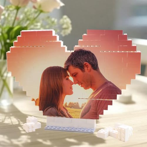 Personalisierte Bausteine mit Foto Und Text,Personalisiert Puzzle Eigenem Bild, Klemmbausteine Geschenk,Valentinstag Jahrestag,Geburtstag Love Herz Für Ihn,Männer Paare sie Freundin Mama Papa von uniqicon