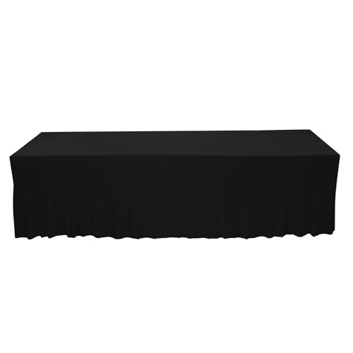 ureggvbu 2-Pack Polyester Tischröcke 244 x 76 cm Tischabdeckung mit Rock für Rechteck Tisch Stretch Tischdecke Einteilige Knitterfreie Tischdecke für Hochzeit, Party, Ausstellungen, Handwerk,Schwarz von ureggvbu