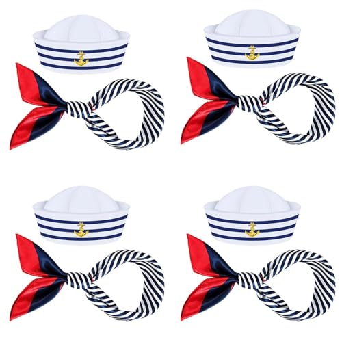 4er-Set Captain-Kostüm-Set – Hut und Schal mit Streifen – Schiffskappe – Hut für Kostüme für Erwachsene und Kinder von usefulbeauty