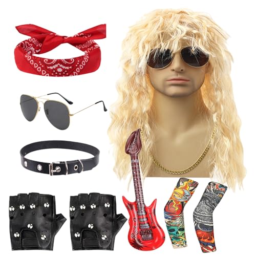 usefulbeauty Herren Rocker Kostüm - Metal Disco Hippie Kleidung - Punk Perücke Outfit für Herren zu Karneval Halloween Bühnenauftritten Festivals & Events von usefulbeauty