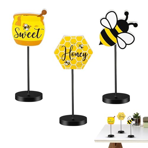 usefulbeauty Honigbienen-Tischdekoration, Tischschild aus Bienenholz - 3 Stück Waben Tischdekoration aus Holz,Rustikaler Bienen-Stehtisch, Tafelaufsatz, Bienenfest, aus Holz für Party, Zuhause, Küche von usefulbeauty