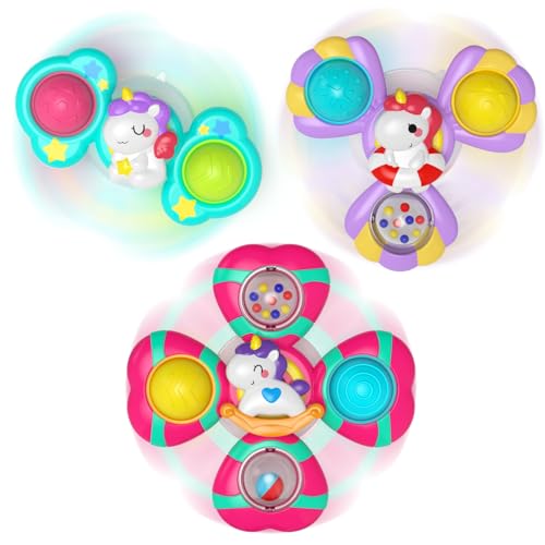 Usrela Saugnapf Spinner Spielzeug für Baby Kinder, 3 Pcs Baby Fidget Spielzeug, Spinner Sensorische Spielzeug für Kleinkinder 1-3, Baby-Bade-Kreisel-Spielzeug Geburtstagsgeschenk ab 1 2 3 Jahre von usrela