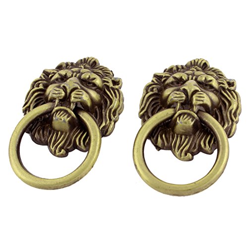 sourcing map 2 Stk Messing Löwe Kopf Antiquer Stil Maler Ring Treibgriff de de von uxcell