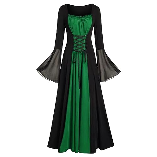 Halloween Kleid Damen Gruselig Mittelalter Kleidung - Kostüm Halloween Damen Elfen Hexe Vampir Kostüm Korsett Steampunk Horror Witch Costume Hexenkleid Vampirkleider Viktorianisches Kleid(Grün,L) von uxxnjfg