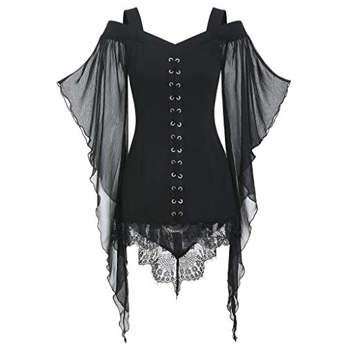 uxxnjfg Halloween Kostüm Damen Gruselig Retro Bluse Hexe Teufel Vampir Mit Spitze Kleidung Steampunk Gothic Fasching Tag Der Toten Kostüm Große Größen Sexy Mittelalter Festliches Outfit Schwarz XL von uxxnjfg