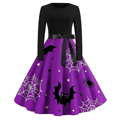 uxxnjfg Halloween Kostüm Damen Gruselig Retro Hexe Vampir Mit Aufdruck Langarm Kleidung Steampunk Fasching Barock Kostüm Horror Böse Lustige Mittelalter Kleidung Helles Lila L von uxxnjfg