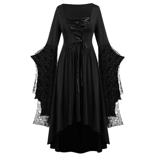 uxxnjfg Halloween Kostüm Damen Horror Mittelalter Kleidung - Gothic Kleidung Damen Spitze Elegante Elfen Vampir Kostüm Korsett Renaissance Hexe Costume Vampirkleider Festliche Kleider(Schwarz,L) von uxxnjfg