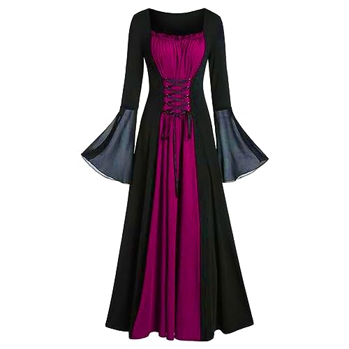 uxxnjfg Halloween Kostüm Frauen Horror Mittelalter Kleidung - Halloween Kleid Damen Gruselig Witch Vampir Kostüm Korsett Renaissance Hexe Costume Feenkleid Gothikkleider Faschingskostüme(Pink,M) von uxxnjfg