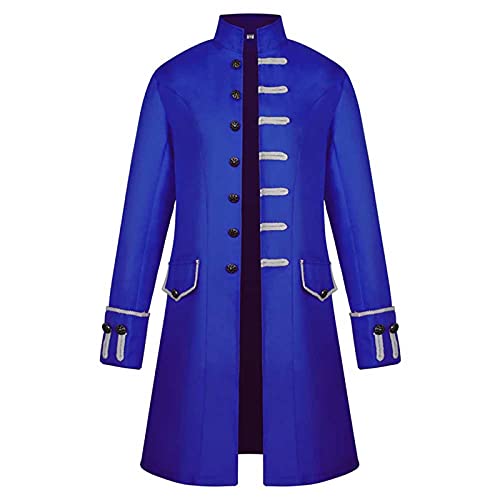 uxxnjfg Herren Gothic Steampunk Frackjacke Vintage Mittelalter Kleidung Wikinger Renaissance Dämon Langarm Kleidung Halloween Kostüm Herren Gruselig Retro Kleid Fasching Rave Festival Outfit Blau XXL von uxxnjfg