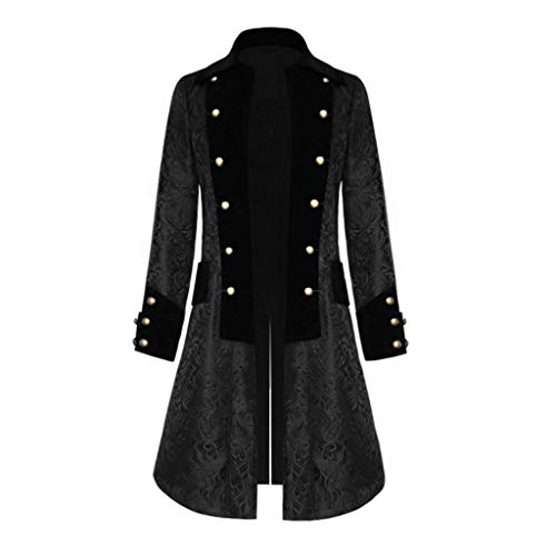 uxxnjfg Herren Gothic Steampunk Frackjacke Vintage Mittelalter Kostüm Renaissance König Barock Langarm Kleid Halloweenkostüme Männer Herren Lustige Kleidung Rave Festival Fasching Outfit Schwarz 4XL von uxxnjfg