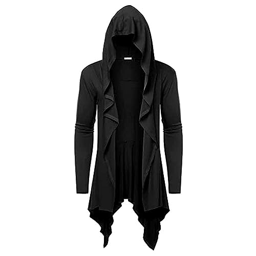 uxxnjfg Herren Gothic Steampunk Umhang mit Kreuze Vintage Mittelalter Kostüm Wikinger Barock Vampir Kostüm Halloween Herren Relaxo Übergröße Kleid Fasching Cosplay Schwarz XXL von uxxnjfg