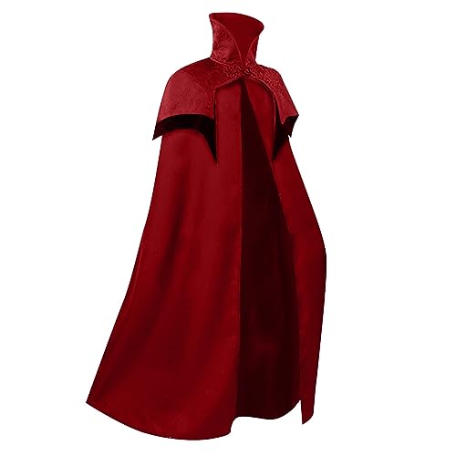 uxxnjfg Herren Umhang Vintage Mittelalter Kleidung Renaissance Dämon Barock Kleidung Kostüme Für Halloween Herren Böse Retro Kleid Rave Fasching Performance Cosplay Rot XL von uxxnjfg