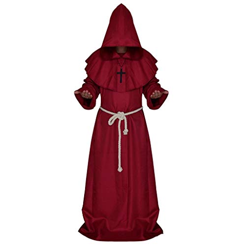 uxxnjfg Herren Wikinger Steampunk Umhang Vintage Mittelalter Kleid Dämon Renaissance Barock Kleid Halloween Männer Herren Relaxo Horror Kleidung Festival Fasching Performance Cosplay Rot XL von uxxnjfg