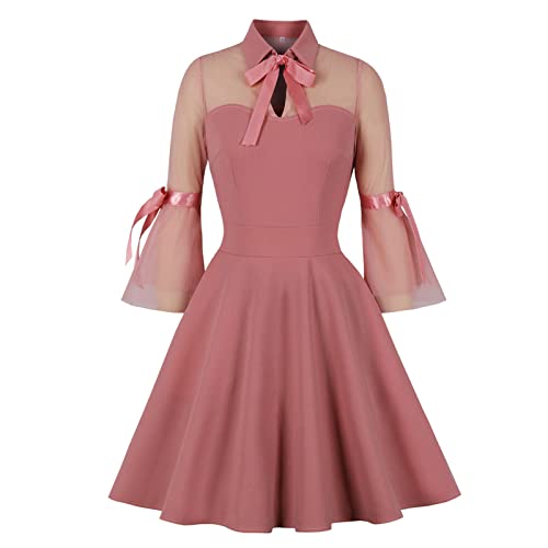 uxxnjfg Kostüm Halloween Damen Gothic Kleid Retro Elfen Fee Lolita Mit Spitze Glockenärmel Kleid Steampunk Renaissance Fasching Märchen Große Größen Mittelalter Kleidung Festliches Outfit Rosa XL von uxxnjfg