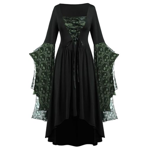 uxxnjfg Mittelalter Kleidung Damen Elegante Gothic Kleidung - Halloween Kostüm Damen Gruselig Horror Vampir Kostüm Korsett Renaissance Elfen Costume Feenkleid Vampirkostüm Festliche Kleider(Grün,S) von uxxnjfg