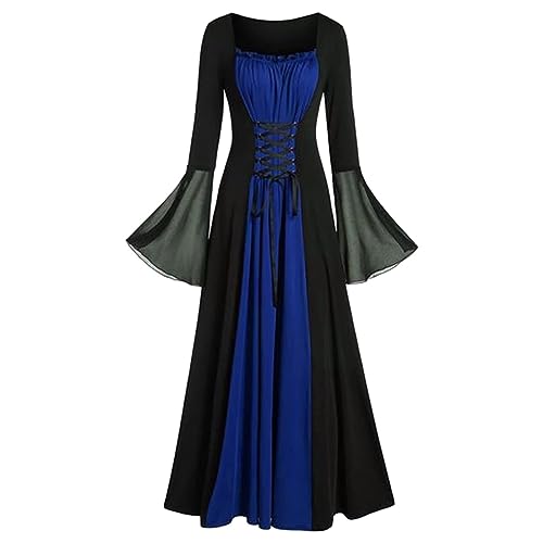 uxxnjfg Mittelalter Kleidung Damen Gruselig Gothic Kleidung - Halloween Kostüm Frauen Horror Elegante Vampir Kostüm Korsett Steampunk Hexe Costume Elfenkostüm Hexenkleid Festliche Kleider(Blau,S) von uxxnjfg