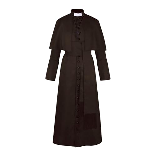 uxxnjfg Priester Kostüm für Erwachsene Cosplay Halloween Kostüm Mönch Herren Mittelalterlicher Renaissance Karneval Mönchumhang mit Gürtel Halskette Mittelalter Kleidung von uxxnjfg