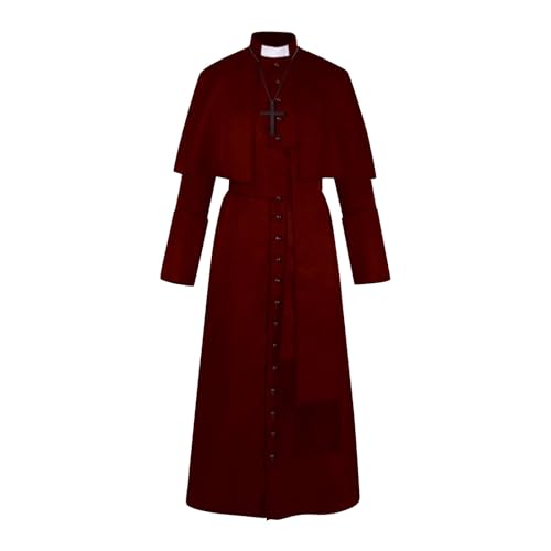 uxxnjfg Priester Kostüm für Erwachsene Cosplay Halloween Kostüm Mönch Herren Mittelalterlicher Renaissance Karneval Mönchumhang mit Gürtel Halskette Mittelalter Kleidung von uxxnjfg