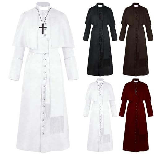 uxxnjfg Priester Kostüm für Erwachsene Cosplay Halloween Kostüm Mönch Herren Mittelalterlicher Renaissance Karneval Mönchumhang mit Gürtel Halskette Mittelalter Kleidung von uxxnjfg