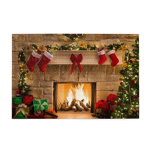 Personalisiertes Puzzle – Erstellen Sie ein individuelles Bilderpuzzle für Familienspaß und Entspannung, 1000 Teile, Weihnachtsabend, Kamin, Geschenke & rote Socken von vacsAX