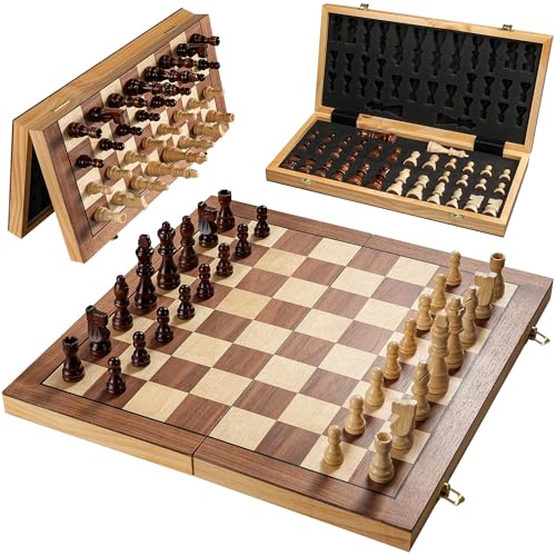 43,2 cm großes Schachset für Erwachsene & Kinder, faltbares Schachbrett aus Holz für Kinder, tragbares magnetisches Schachbrettspiel für Erwachsene von vahome