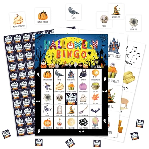 valucise Halloween-Bingo-Spielkarten, Urlaubs-Bingo für Erwachsene, Süßes oder Saures Bingo-Spielkartenzubehör, Herbst-Party-Dekor, Geschenke für Freunde, Familienurlaub (Halloween) von valucise