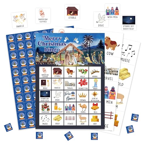 valucise Weihnachts-Bingo-Spielkarten, Krippen-Bingo-Spiele für Erwachsene, Weihnachts-Bingo-Karten, Zubehör, Winterurlaubsparty-Dekoration, Gastgeschenke, Kartengeschenke für Freunde, Familienurlaub valucise Weihnachts-Bingo-Spielkarten, Krippen-Bingo-Spiele für Erwachsene, Weihnachts-Bingo-Karten, Zubehör, Winterurlaubsparty-Dekoration, Gastgeschenke, Kartengeschenke für Freunde, Familienurlaub von valucise