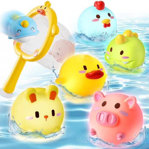 Badewannenspielzeug Badespielzeug Baby ab 1 Jahr Wasserspielzeug LED Badespielzeug & Fischernetz, Pool Badewannen Spielzeug Baby Spielen Unterwasser Spielzeug Geschenk für Kinder Jungen 1 2 3 4 5 6 von vamei