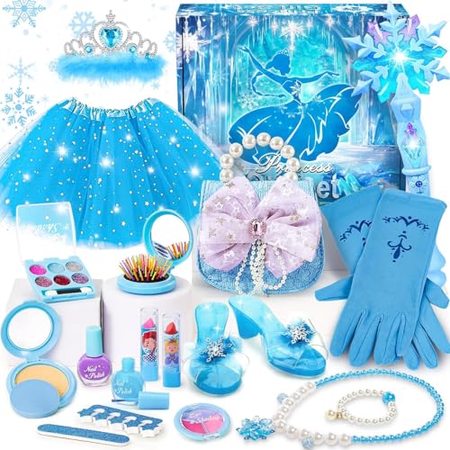 ELSA Eiskönigin Spielzeug Geschenk Kinderschminke Set & Prinzessin LED Tutu Mädchen & Frozen Schneeschmuck Zubehör & Handtasche, Frozen Spielzeug Geburtstag Geschenke für Mädchen 3 4 5 6 7 8 von vamei