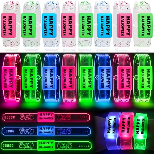 LED Leuchtarmbänder Mitgebsel Kindergeburtstag Neon Party Deko Geburtstagsdeko Drei Farben Led Armband Schwarzlicht Party Knicklichter Kinder für Raves Konzert Halloween (Halloween Stil) von vamei