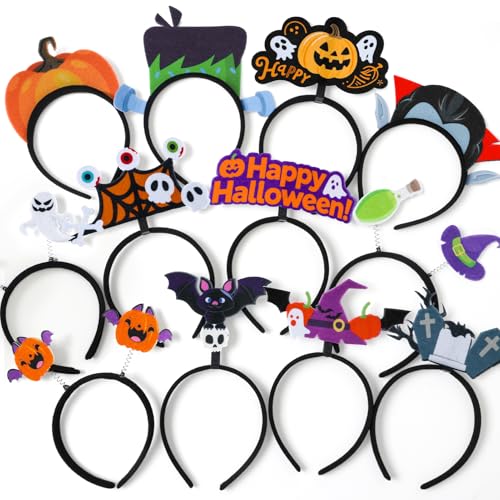 vamei 12 Stück Halloween Haarreif Haarschmuck Set Fledermaus Haarreif Spinnen Haarreifen Kürbis Party Accessoires Kopfschmuck für Karneval Cosplay Dress-up Maskerade Geburtstagsdeko von vamei