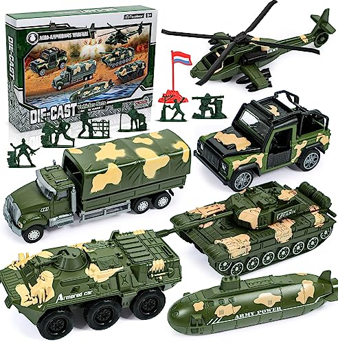 vamei 6 Stück Spielzeugautos Militär Auto Set Militär Fahrzeuge Armeespielzeug Panzer Hubschrauber Mini Cars Modelle aus Metalllegierung Soldatenmodell Geschenk für Kinder Jungen 3 4 5 6 7 8 Jahre von vamei