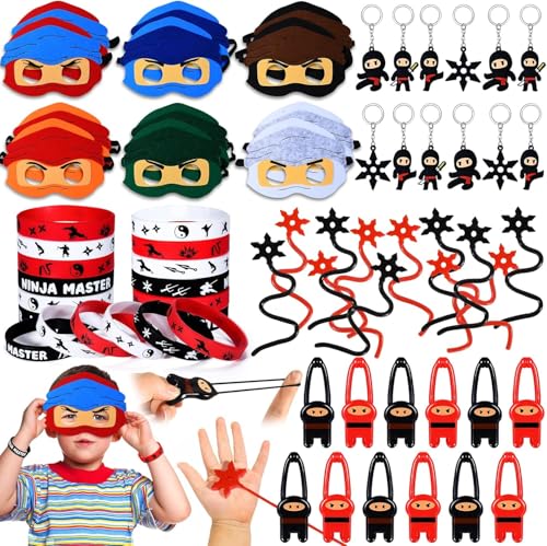 Vamei 60 Stück Ninja Party Mitgebsel - Masken, Schlüsselanhänger, Silikon Armbänder, Fingerschleuder, Fliegendes Klebriges Spielzeug für Kindergeburtstag - Ninja Warrior Themed Party für Jungen Vamei 60 Stück Ninja Party Mitgebsel - Masken, Schlüsselanhänger, Silikon Armbänder, Fingerschleuder, Fliegendes Klebriges Spielzeug für Kindergeburtstag - Ninja Warrior Themed Party für Jungen von vamei