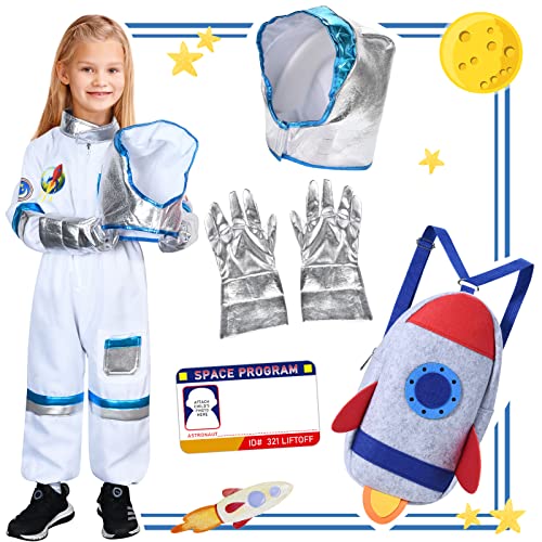 vamei Astronaut Kostüm Kinder mit Astronauten Helm Kinder Astronaut Handschuhe Raketen Rucksack Space Kostüm Halloween Karneval Kostüm Kinder Jungen Mädchen 3 4 5 6 7 8 9 Jahren von vamei