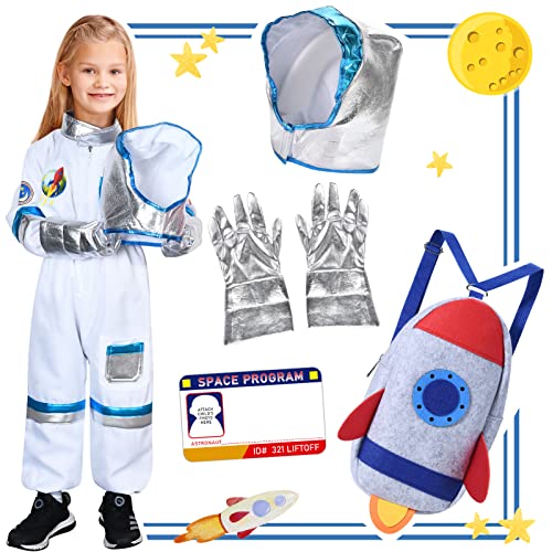 vamei Astronaut Kostüm Kinder mit Astronauten Helm Handschuhe Raketen Rucksack Space Kostüm Halloween Karneval Kostüm für Mädchen Jungen von vamei
