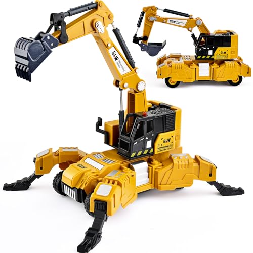 vamei Baustellen Fahrzeuge Spielzeug Metall Kunststoff Bagger Spielzeugautos Baufahrzeuge LKW Spielzeug Kinder Transformierbar Lastwagen Spielzeug Geschenk für Jungen 3 4 5 6 Jahre (Bagger) von vamei