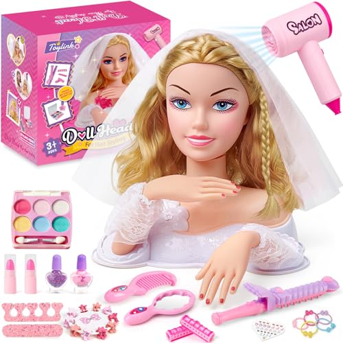 vamei Braut Schminkpuppe Frisierkopf Kinder, Schminkkopf Spielzeug Set mit Haartrockner, Schminke, Nagelaufkleber, Haarstyling Zubehör & Kopf mit Schleier, Stylingkopf Geschenk für Mädchen 3+ Jahren vamei Braut Schminkpuppe Frisierkopf Kinder, Schminkkopf Spielzeug Set mit Haartrockner, Schminke, Nagelaufkleber, Haarstyling Zubehör & Kopf mit Schleier, Stylingkopf Geschenk für Mädchen 3+ Jahren von vamei