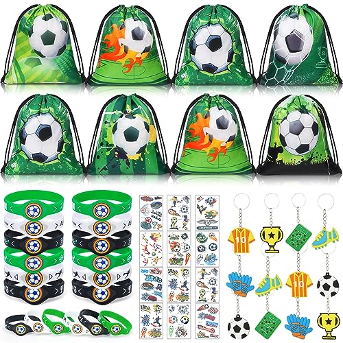 vamei Fußball Mitgebsel Kindergeburtstag Junge Party Mitgebsel Kinder mit Fußball Silikonarmband Schlüsselanhänger Fußball Party Kordelzug Taschen Tätowierungen für Give Aways Kindergeburtstag Kinder von vamei