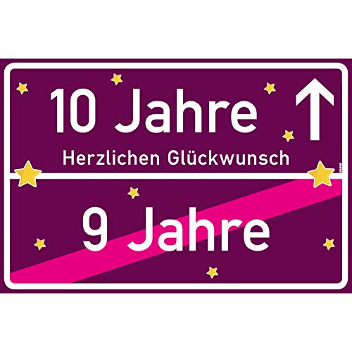 vanva 10 Geschenk Mädchen Schild mit Spruch Herzlichen Glückwunsch Ortsschild Violett von vanva