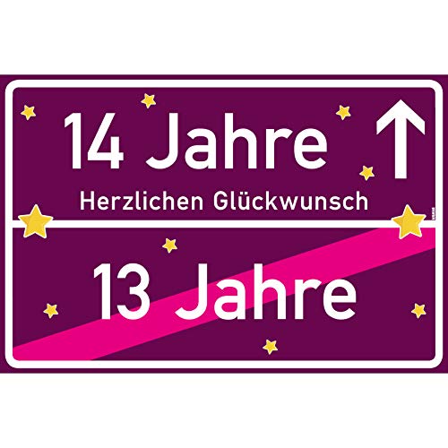 vanva 14 Geschenk Mädchen Schild mit Spruch Herzlichen Glückwunsch Ortsschild Violett von vanva